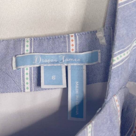 Draper James 6 Blue White Striped Shift Dress Button Front Square Neck Cotton - Picture 7 of 11